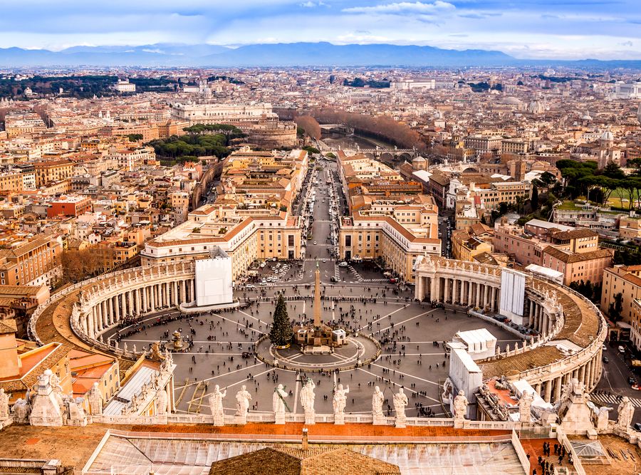 Roma, Italy. Famous Saint Peter's Square in Vatican and aerial v