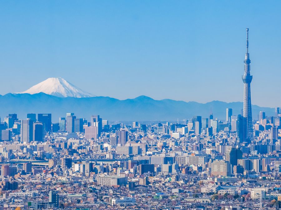 Tokyo city view with Tokyo sky tree and Mountain Fuji in background